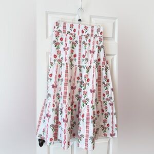 Hill House Florence Nap Skirt in Red Shell Vine Stripe Large Cotton Maxi NWT